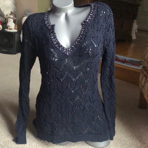 WHITE HOUSE BLACK MARKET NAVY SWEATER - Picture 1 of 4